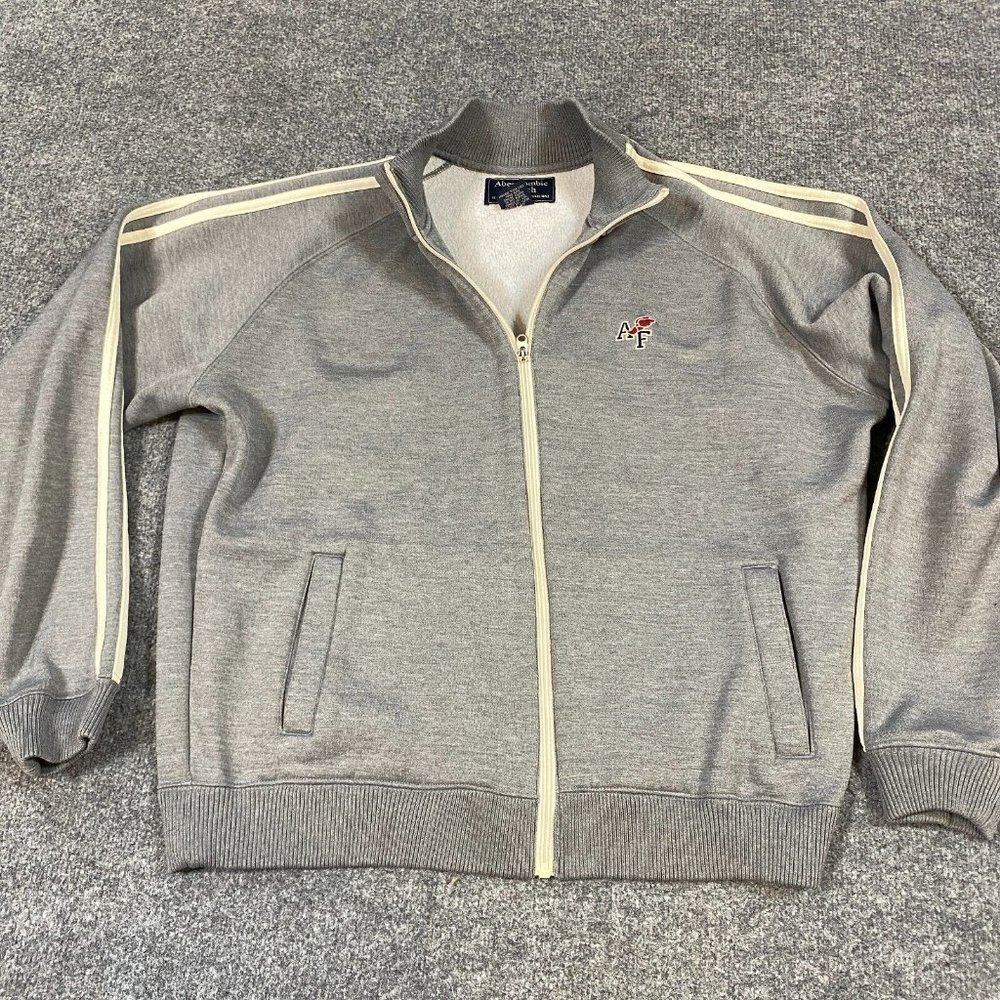 A&F Track Jacket XL Gray Full Zip Beige Trim Vintage Y2K